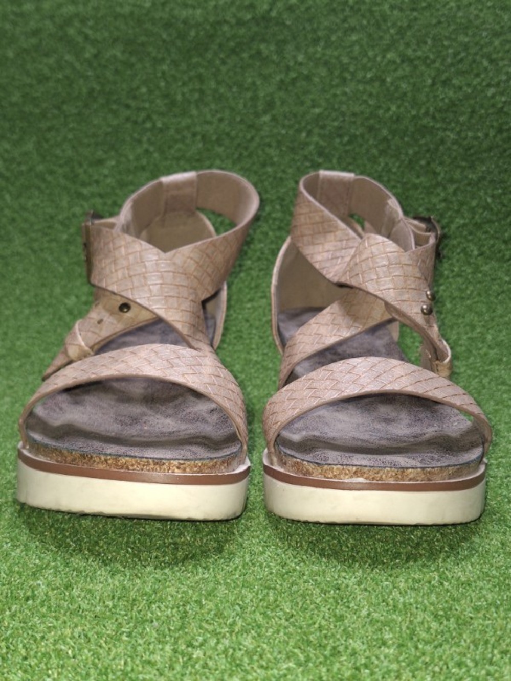 Pierre Dumas Woven Tan Cross-Strap Platform Sandals